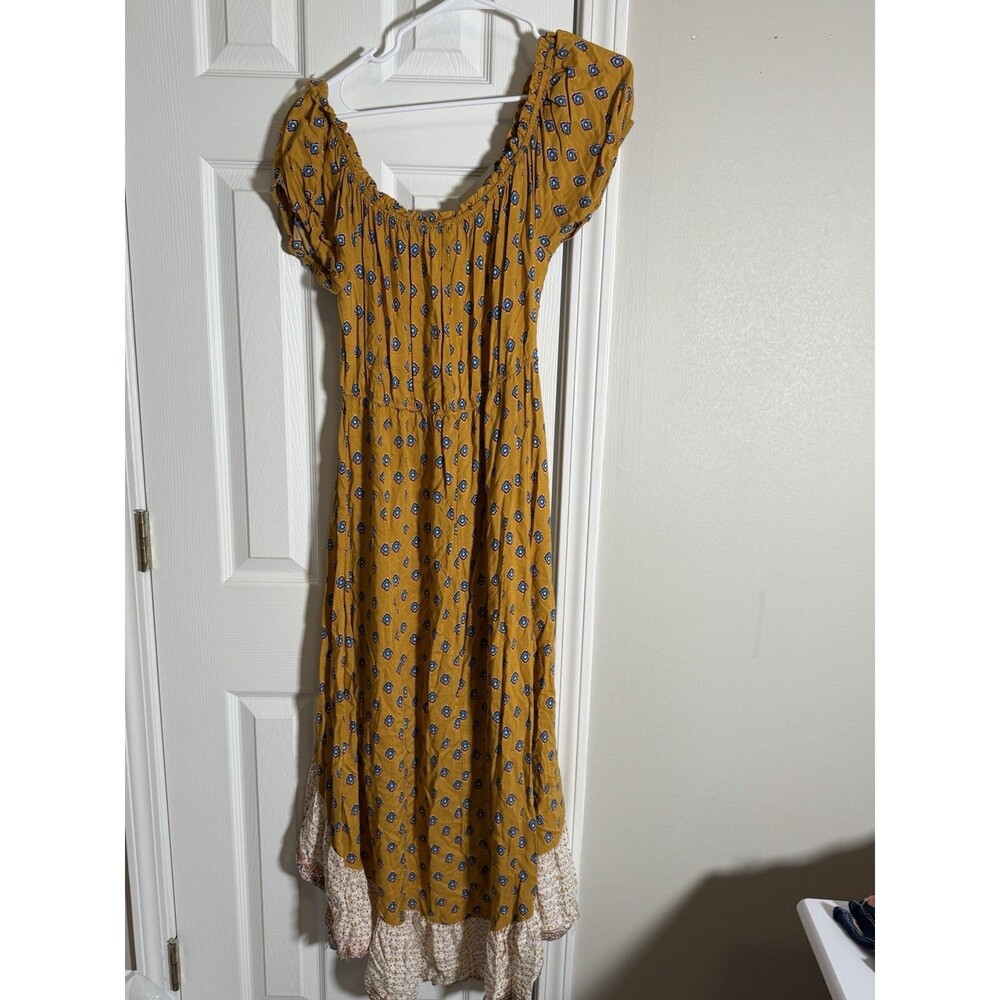 New Look Floral Puff Sleeve Midi Dress Blue Yellow White V-Neck Tie Waist XL - Picture 12 of 12